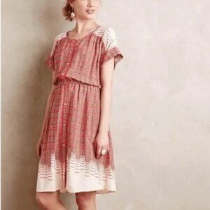 Anthropologie Red + Cream Dress w/ Pockets - Size L